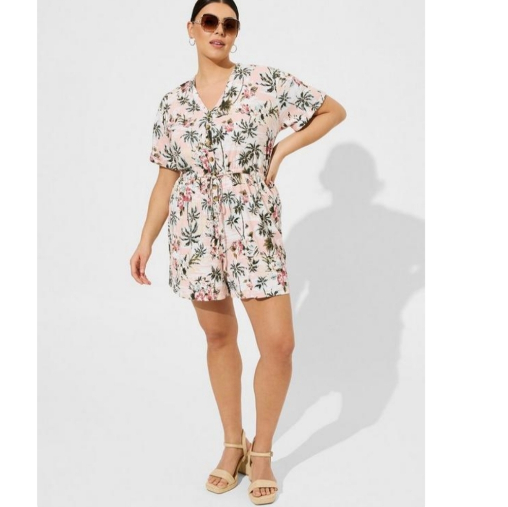 Rayon Slub Button Front Romper